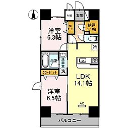 ロージェ泉中央 11階2LDKの間取り