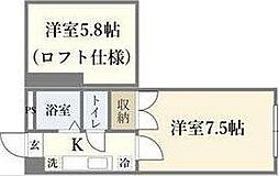 一刻館 2Kの間取図画像