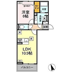 プレドフルールV 203 2階1LDKの間取り