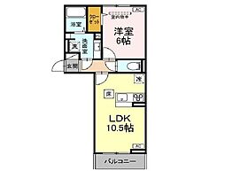 プレドフルールV 305 3階1LDKの間取り