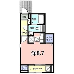 フィオーレ 1階ワンルームの間取り