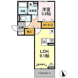 ボヌール Ｈ 2階1LDKの間取り