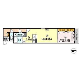 D-roomS三百人町 1LDKの間取図画像