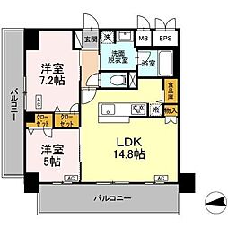 ＩＳ二十人町 8階2LDKの間取り