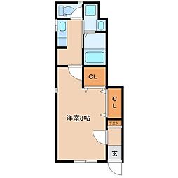 ハウスinモデラート2 1Kの間取図画像