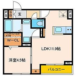 パセオプラシード連坊 1LDKの間取図画像
