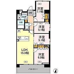 ロイヤルパークス仙台青葉通 4階3SLDKの間取り