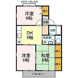 セジュール貴富称2 3DKの間取図画像