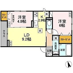 Ｄ−ＲＯＯＭ小田原8丁目I 1階2LDKの間取り