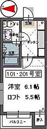 リシュール八乙女 1Kの間取図画像