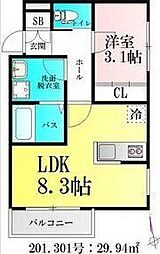 アプリーレ北仙台 1LDKの間取図画像