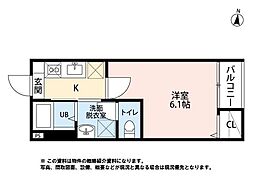 グランイーズ長町 1Kの間取図画像
