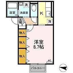 ヴィラージュ輝B 1Kの間取図画像