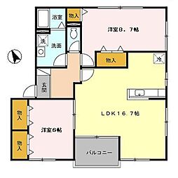 リバーサイドシャトー　ＡＢＣ 2階2LDKの間取り