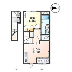 翠月荘B 1LDKの間取図画像