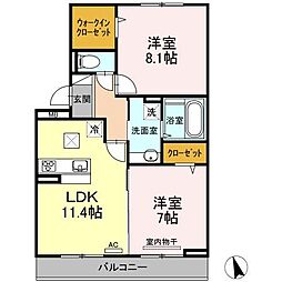 ボナールK 2LDKの間取図画像