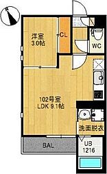 グランティック薬師堂 1LDKの間取図画像