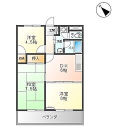 グランシャルマン通町 1階3DKの間取り