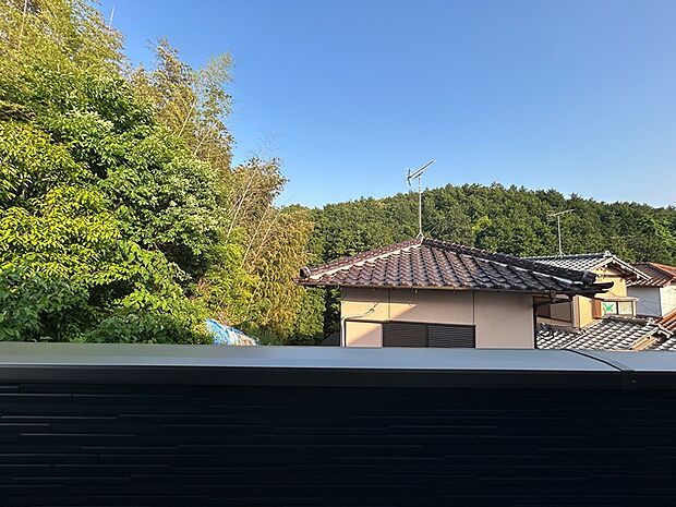 青空と緑豊かな木々が広がる眺望。季節の移ろいを感じながら、穏やかな日常を過ごせる住まいです。