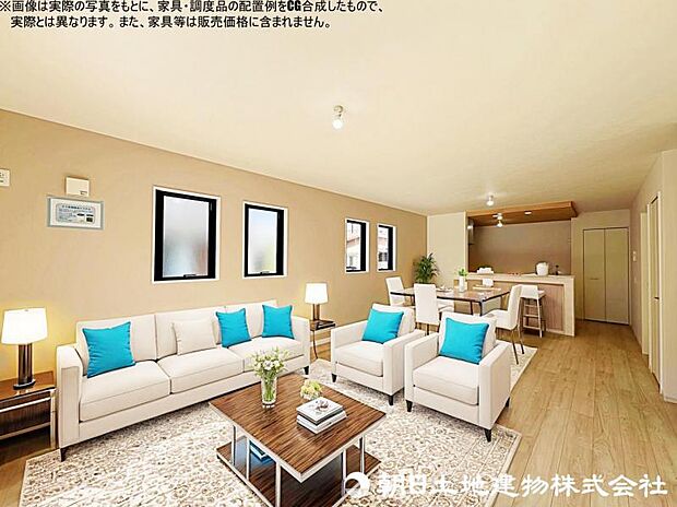 2面採光の光あふれるＬＤＫ。ご家族で過ごす際も、笑顔の絶えない空間になりそうですね(家具などはCGです)