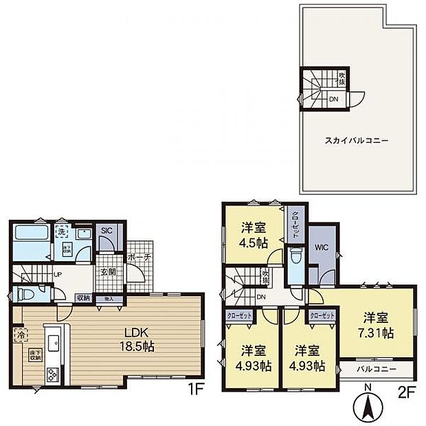 4LDK+ゆとりのあるスカイバルコニー付き!洋服選びが楽しくなるウォークインクローゼットや玄関周りもすっきり片付くシューズインクロークがあるのも嬉しいポイント♪