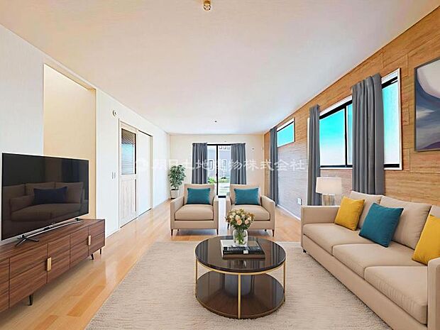 大画面TVも余裕、インテリアプランが考えやすいワイドなリビング(家具などはCGです)