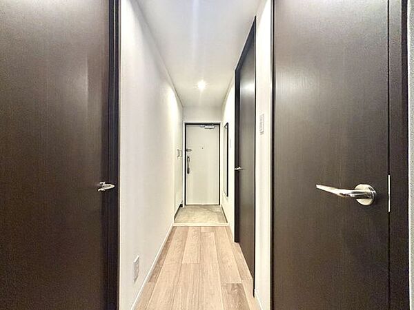 玄関照明は人感センサーとなっており、帰宅と同時に明かりがついてくれます♪約1年前にマンション全体で交換された玄関ドアは新品同様です。