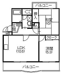 メディオ初生弐番館 2LDKの間取図画像