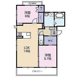 キュテレイアB 2LDKの間取図画像
