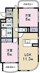 桜台マンション 2LDKの間取図画像
