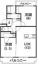 初生パークハイツ 2LDKの間取図画像