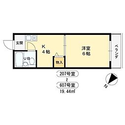 ラパンジール市岡元町 1Kの間取図画像