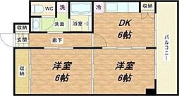 青山ビル別館上三青山ハイツ 2DKの間取図画像