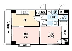 エルむさし野 4階2DKの間取り