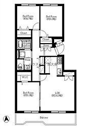 西原グリーンハイツ12号棟 3LDKの間取図画像