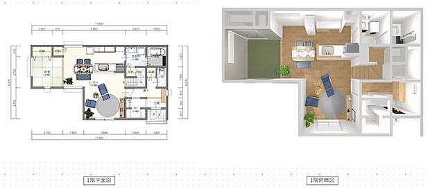 1階部分平面図・俯瞰図