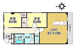 北川マンション 2LDKの間取図画像