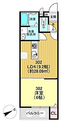 プラムコート椥辻 1LDKの間取図画像
