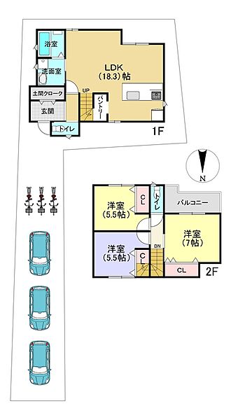 【2階建プラン】1Ｆ：47．58？／2Ｆ：39．69？／合計：87．27？　1739万（税込）