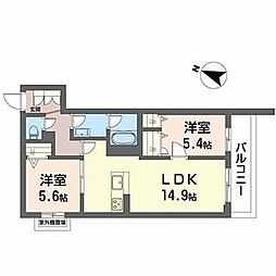堺市東区丈六アパート 2LDKの間取図画像