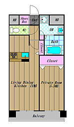 グレイシアマツモトビルディング 1LDKの間取図画像