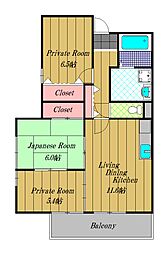 ボナージュ石橋 3LDKの間取図画像