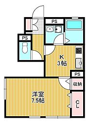 ボナールB 1Kの間取図画像