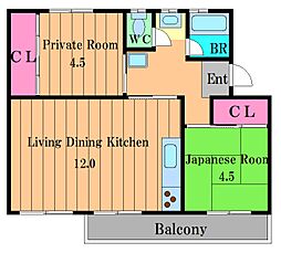 狭山住宅26号棟 2LDKの間取図画像