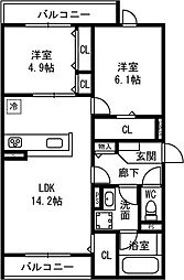文化住宅 2LDKの間取図画像