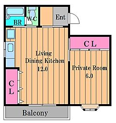 田中ハイツ 1LDKの間取図画像