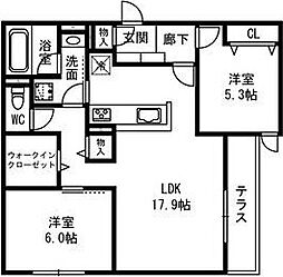 D-residence西野B棟 2LDKの間取図画像