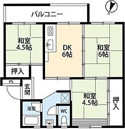 狭山住宅23号棟 3DKの間取図画像
