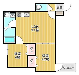堺市東区西野アパート 2LDKの間取図画像
