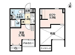 メゾンブラン北野田 1Kの間取図画像